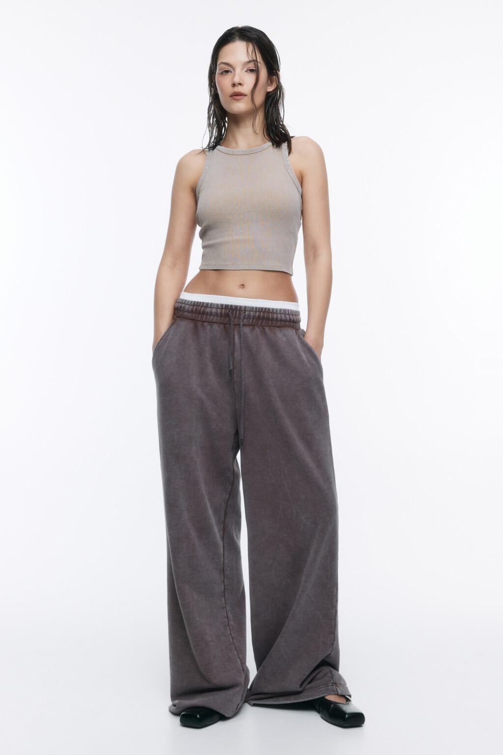 Майка-топ в рубчик со стиркой - цвет бежевый - 5