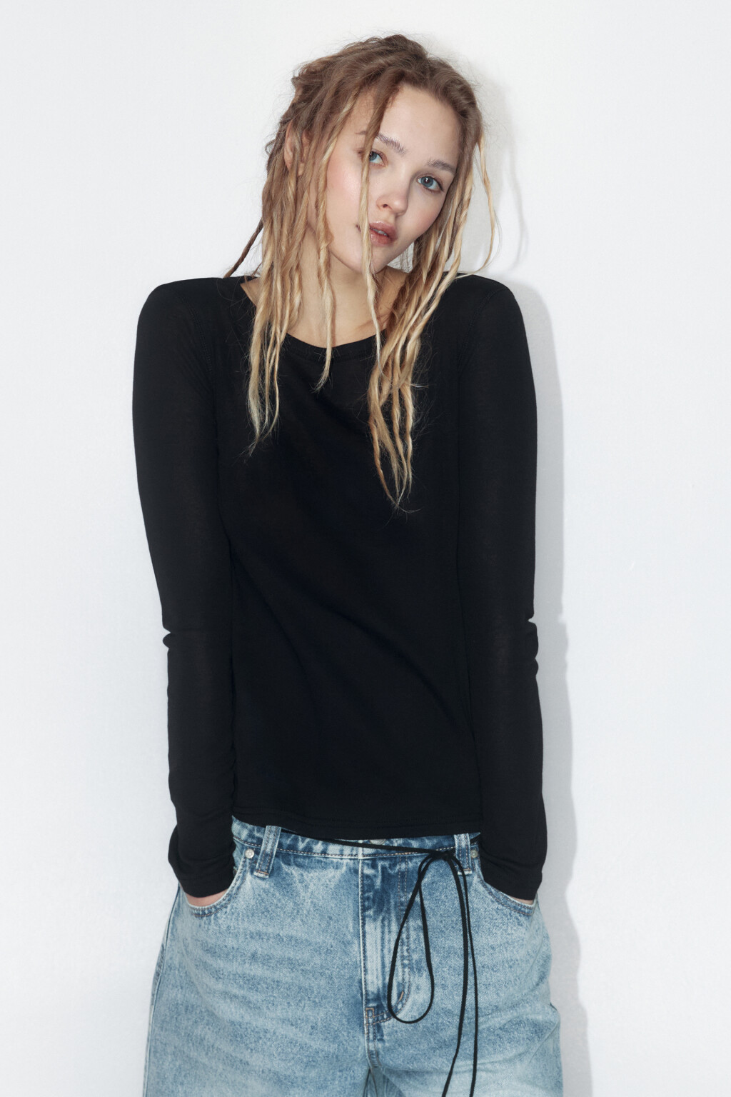 Лонгслив приталенный из хлопка - цвет черный - 3