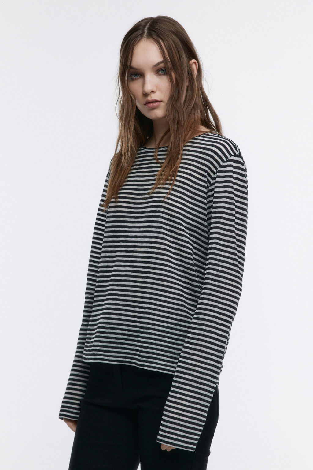 Лонгслив трикотажный в полоску - цвет черный - 3
