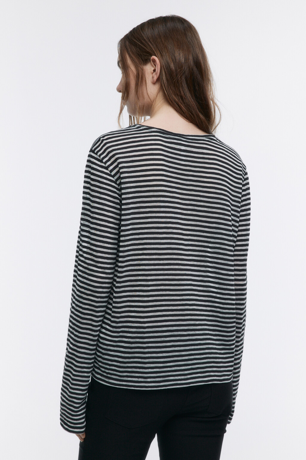 Лонгслив трикотажный в полоску - цвет черный - 4