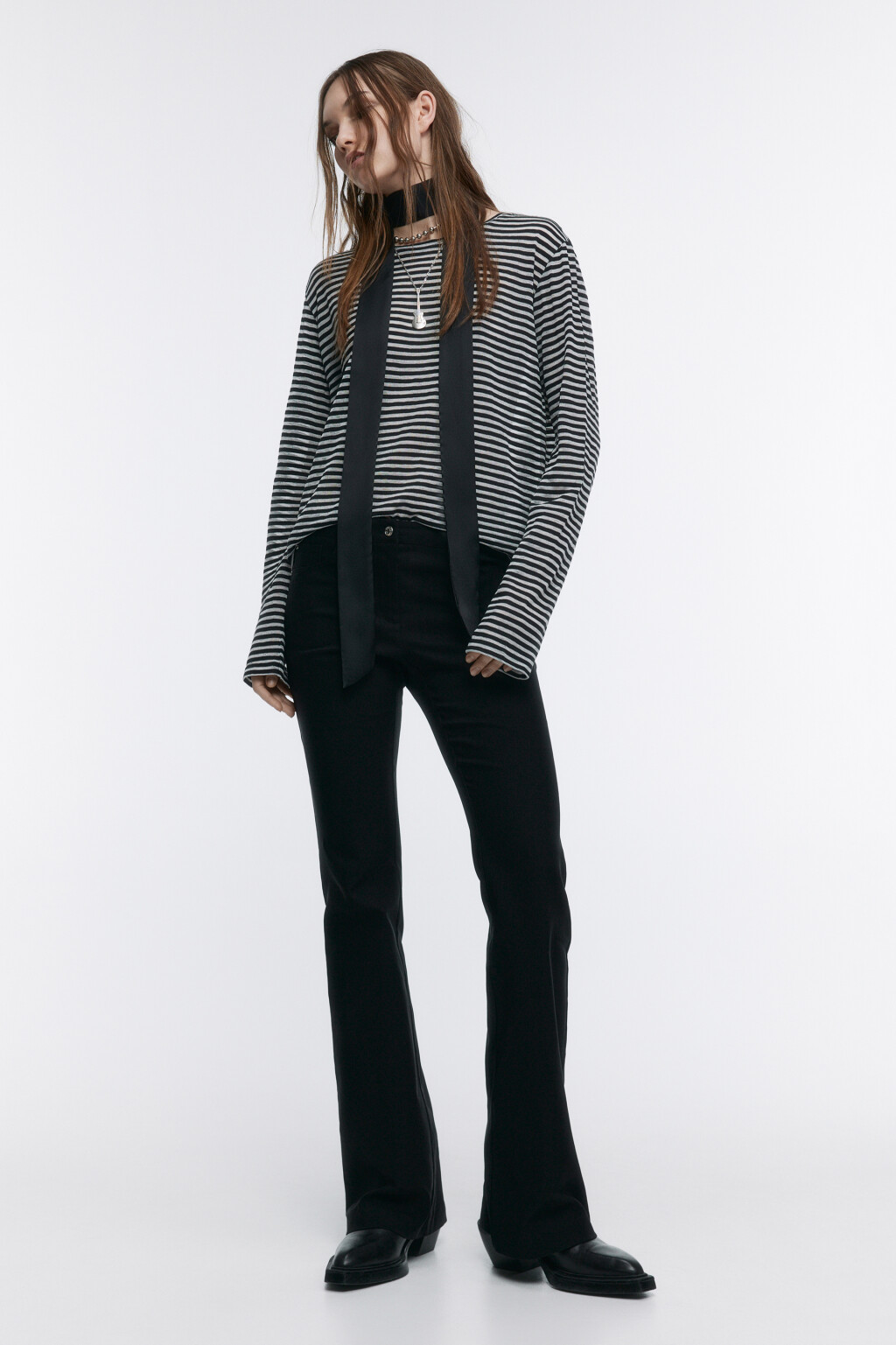 Лонгслив трикотажный в полоску - цвет черный - 5