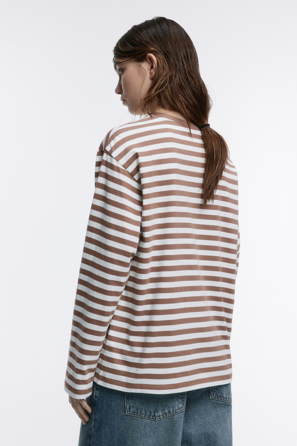 Лонгслив трикотажный в полоску - цвет бежевый - 4