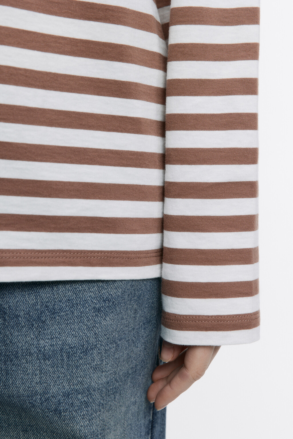 Лонгслив трикотажный в полоску - цвет бежевый - 7