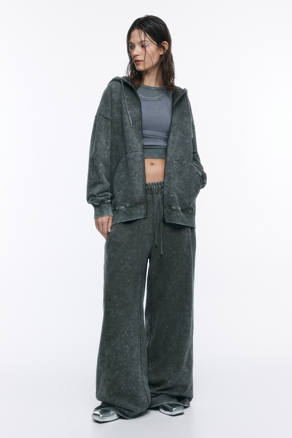 Толстовка на молнии с вареным эффектом - цвет зеленый - 4