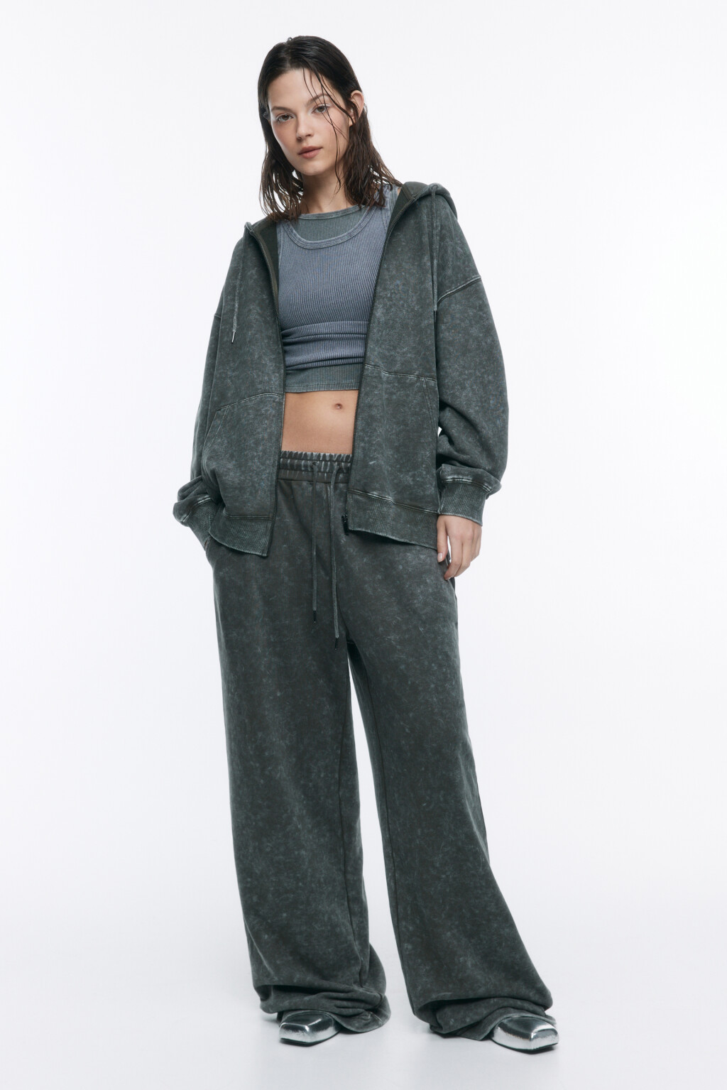 Толстовка на молнии с вареным эффектом - цвет зеленый - 5