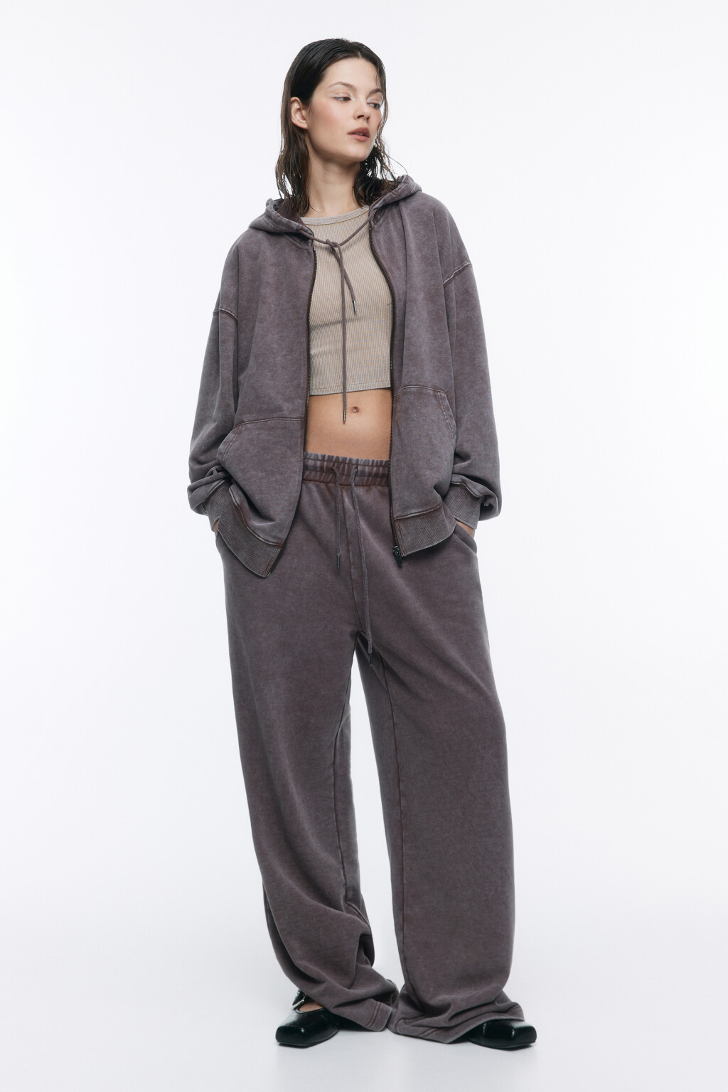 Толстовка на молнии с вареным эффектом - цвет коричневый - 1