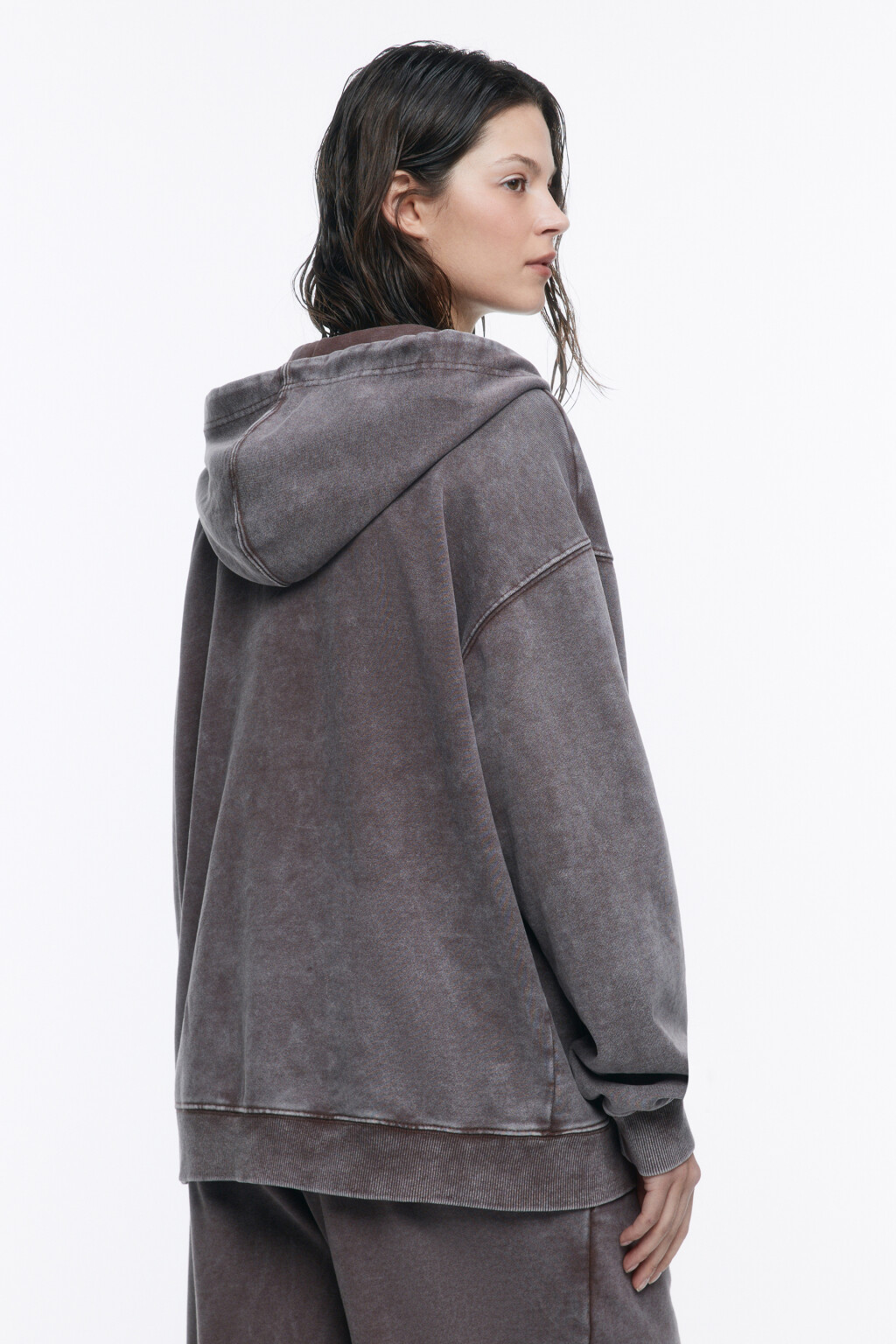 Толстовка на молнии с вареным эффектом - цвет коричневый - 4
