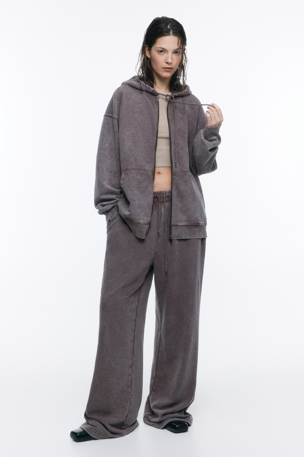 Толстовка на молнии с вареным эффектом - цвет коричневый - 5