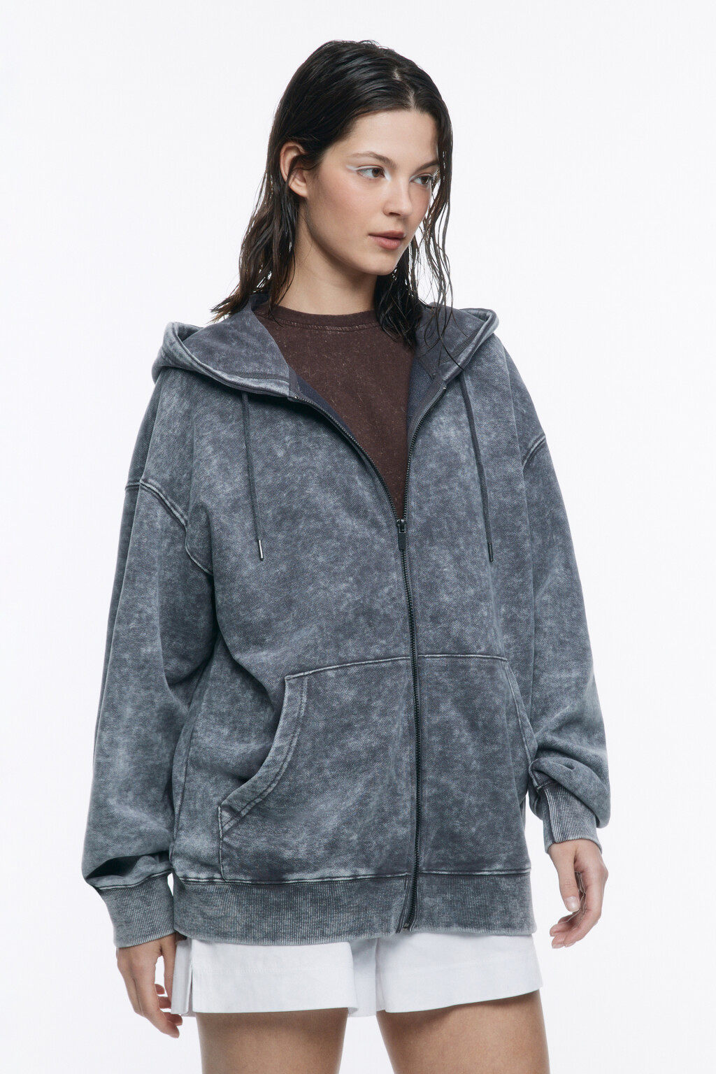 Толстовка на молнии с вареным эффектом - цвет серый - 4