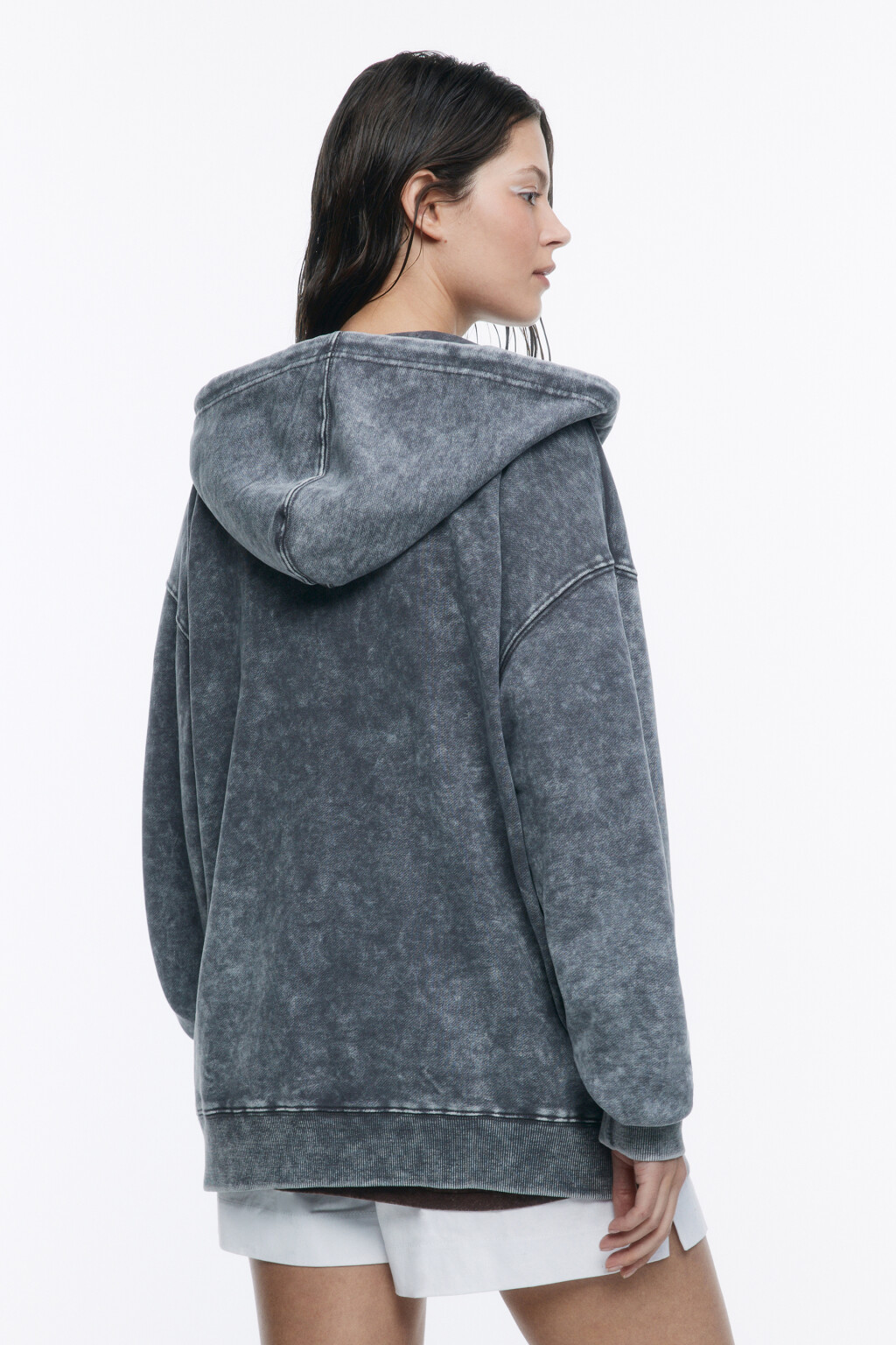 Толстовка на молнии с вареным эффектом - цвет серый - 5