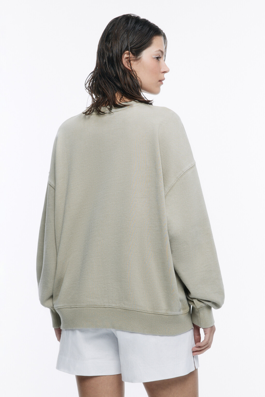 Свитшот из футера со стиркой и принтом - цвет зеленый - 3