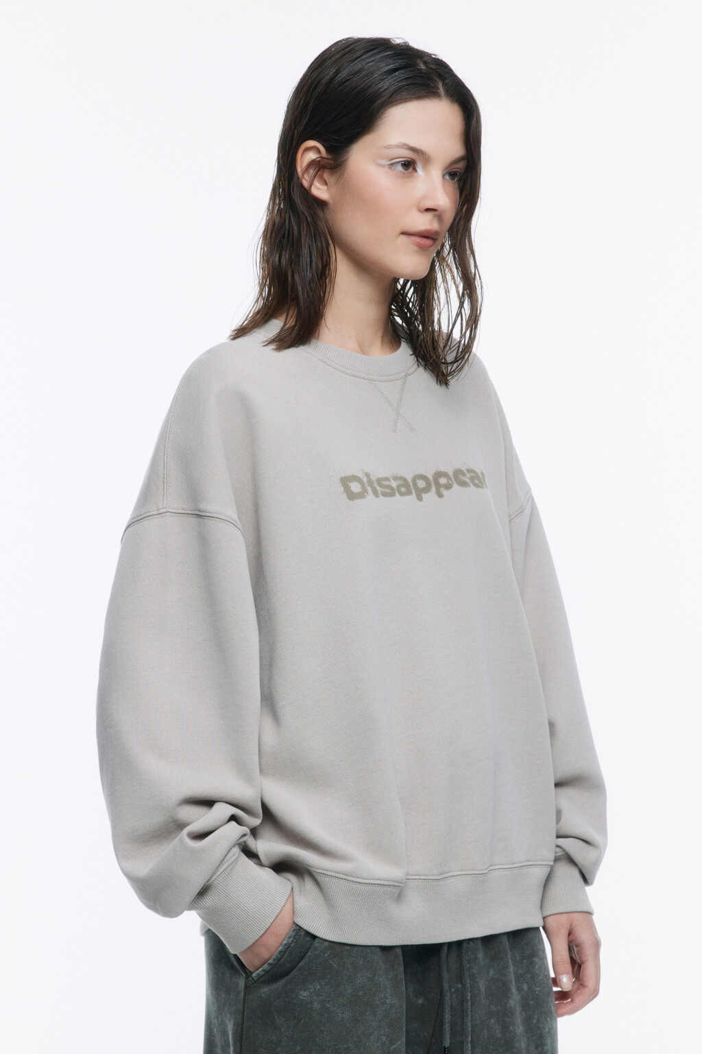 Свитшот из футера со стиркой и принтом - цвет бежевый - 3