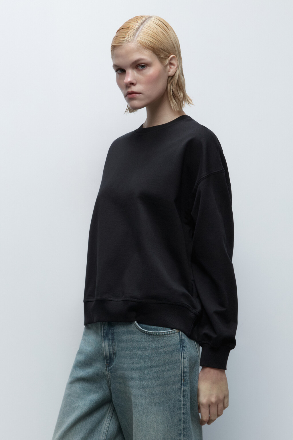 Свитшот базовый из хлопкового футера - цвет черный - 3