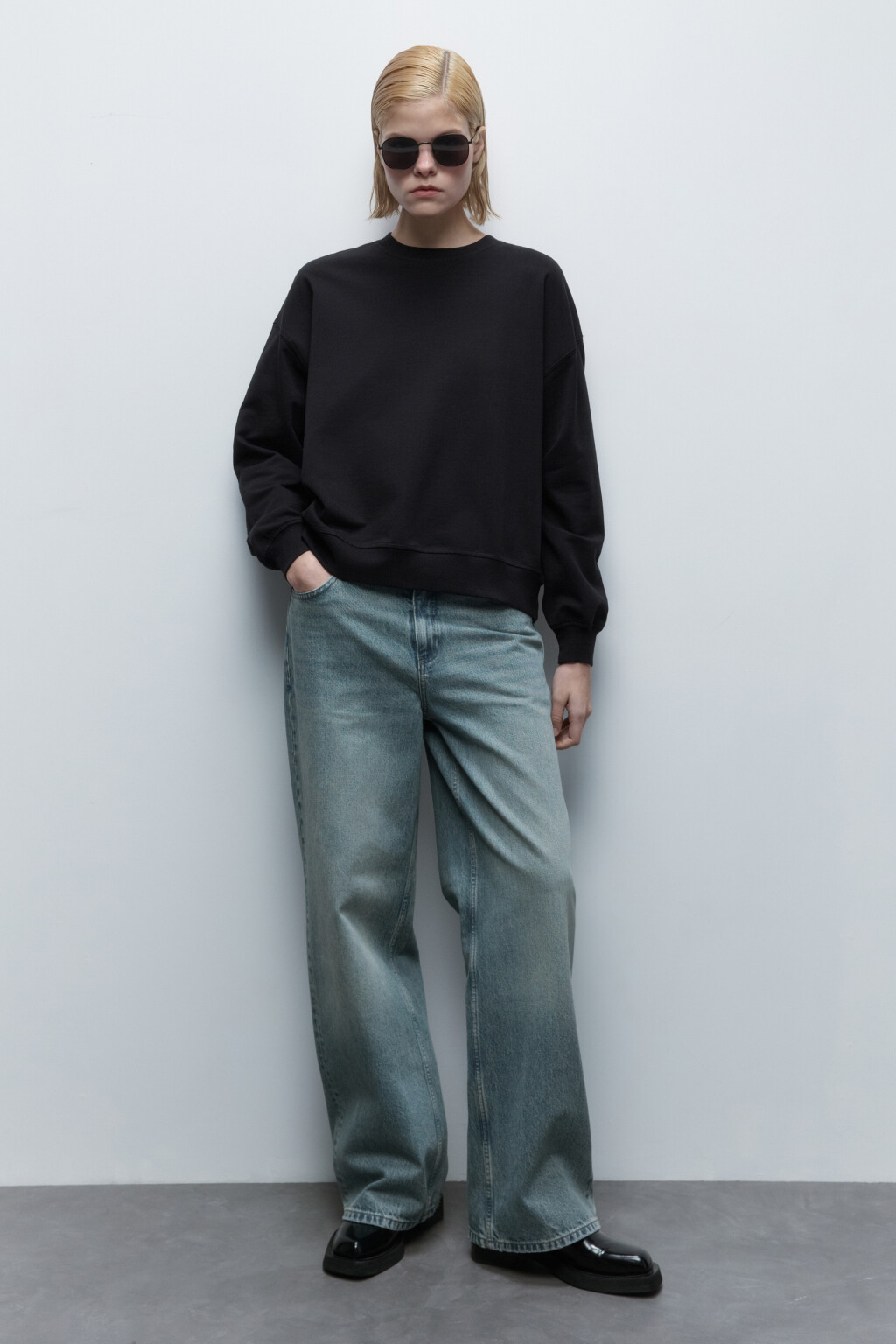 Свитшот базовый из хлопкового футера - цвет черный - 5