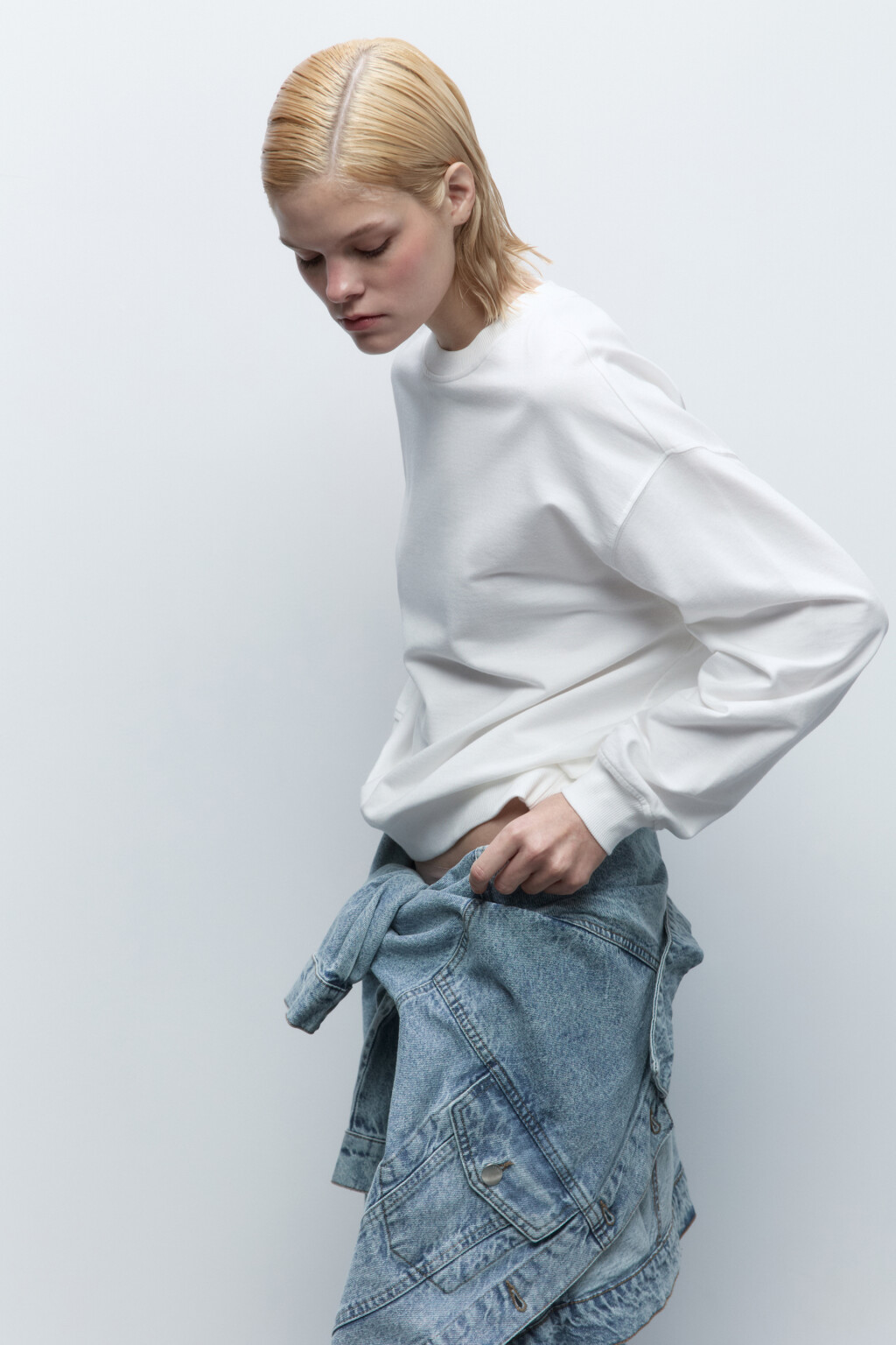 Свитшот базовый из хлопкового футера - цвет молочный - 1