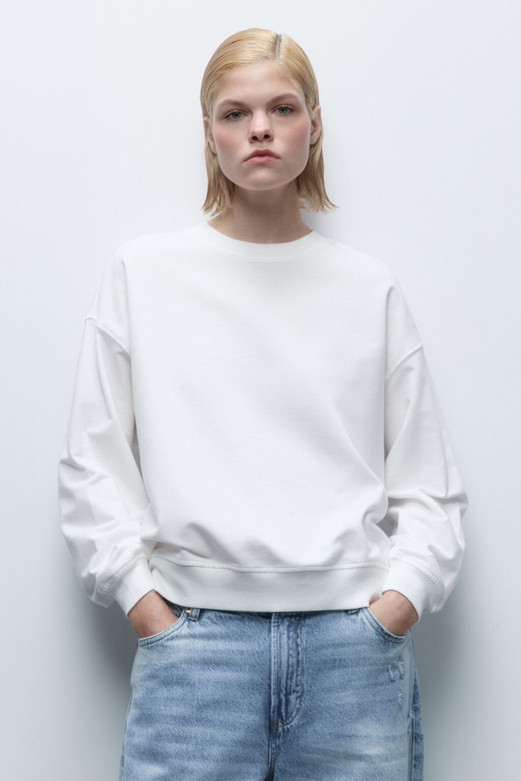 Свитшот базовый из хлопкового футера - цвет молочный - 2