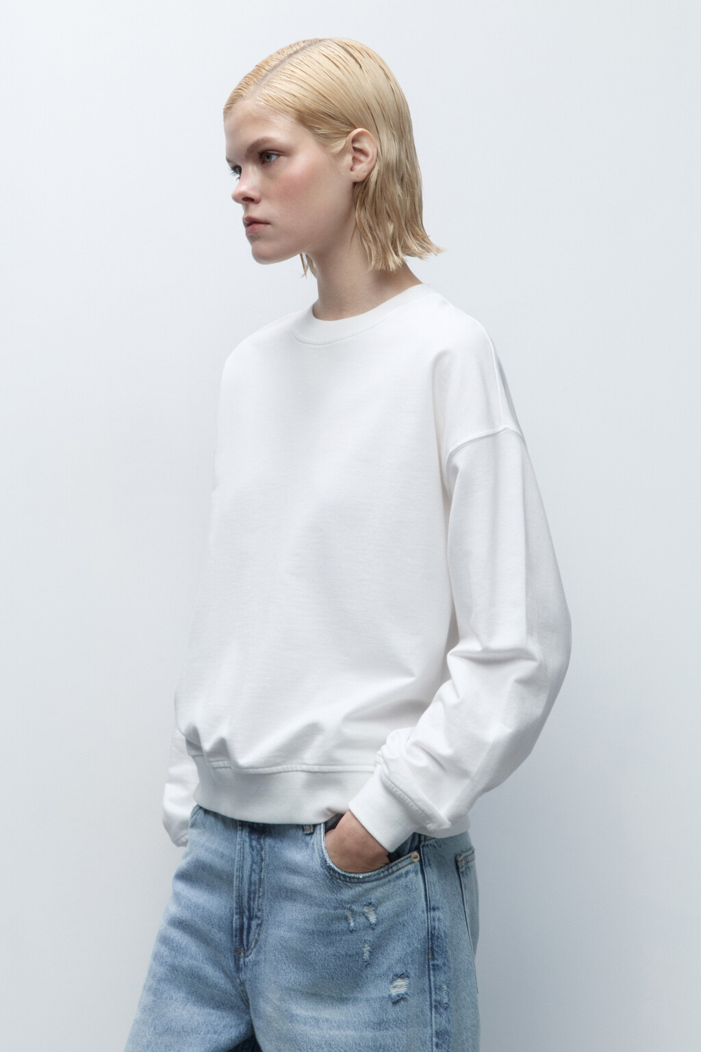 Свитшот базовый из хлопкового футера - цвет молочный - 3