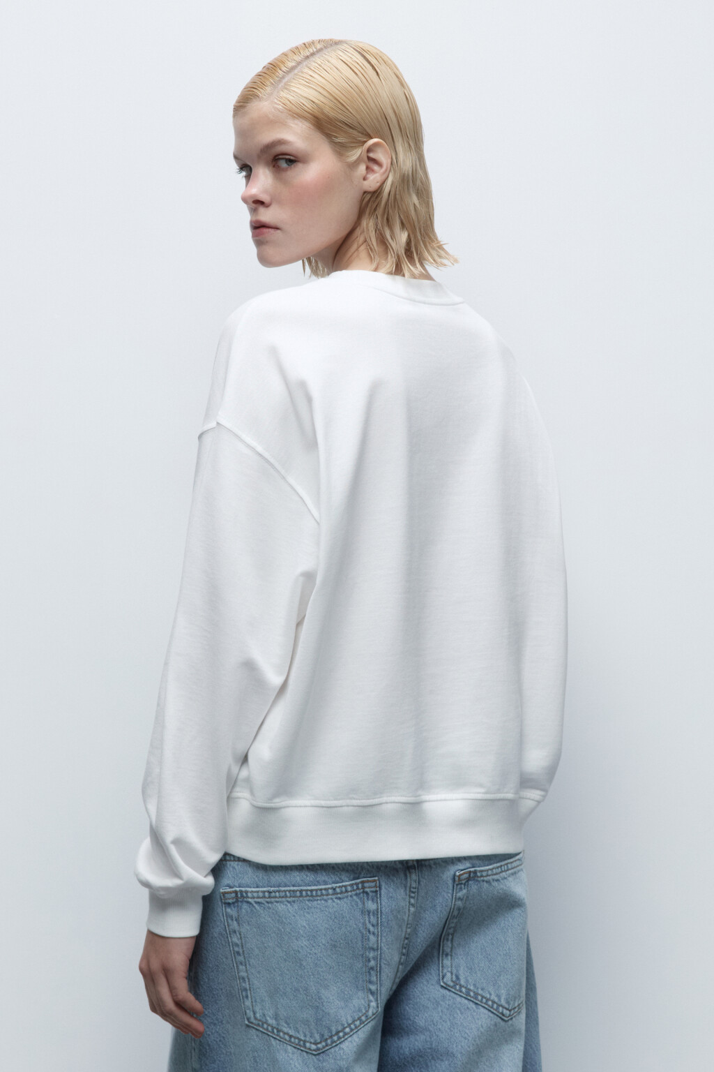 Свитшот базовый из хлопкового футера - цвет молочный - 4