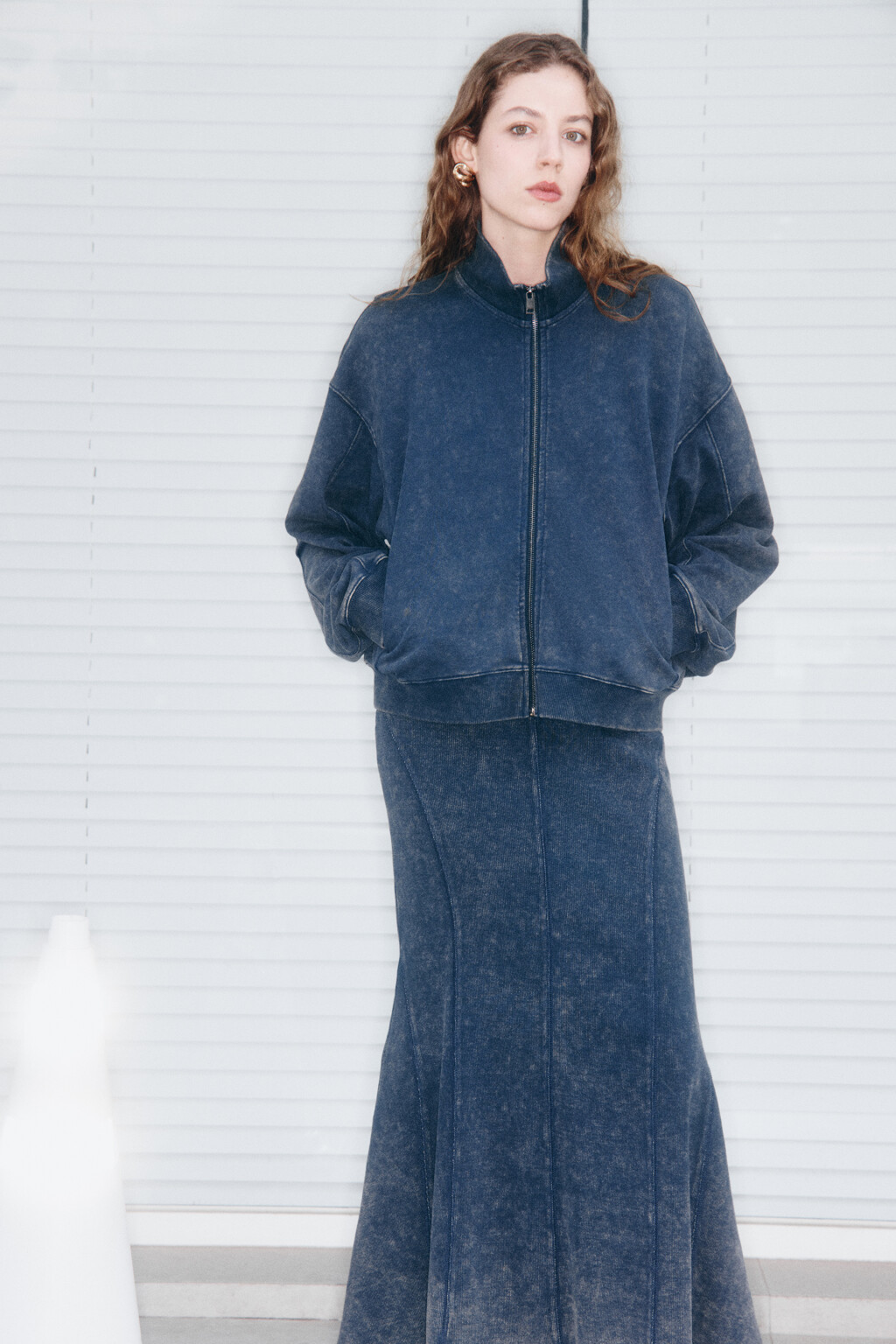 Худи-зипка из футера с вареным эффектом - цвет синий - 9