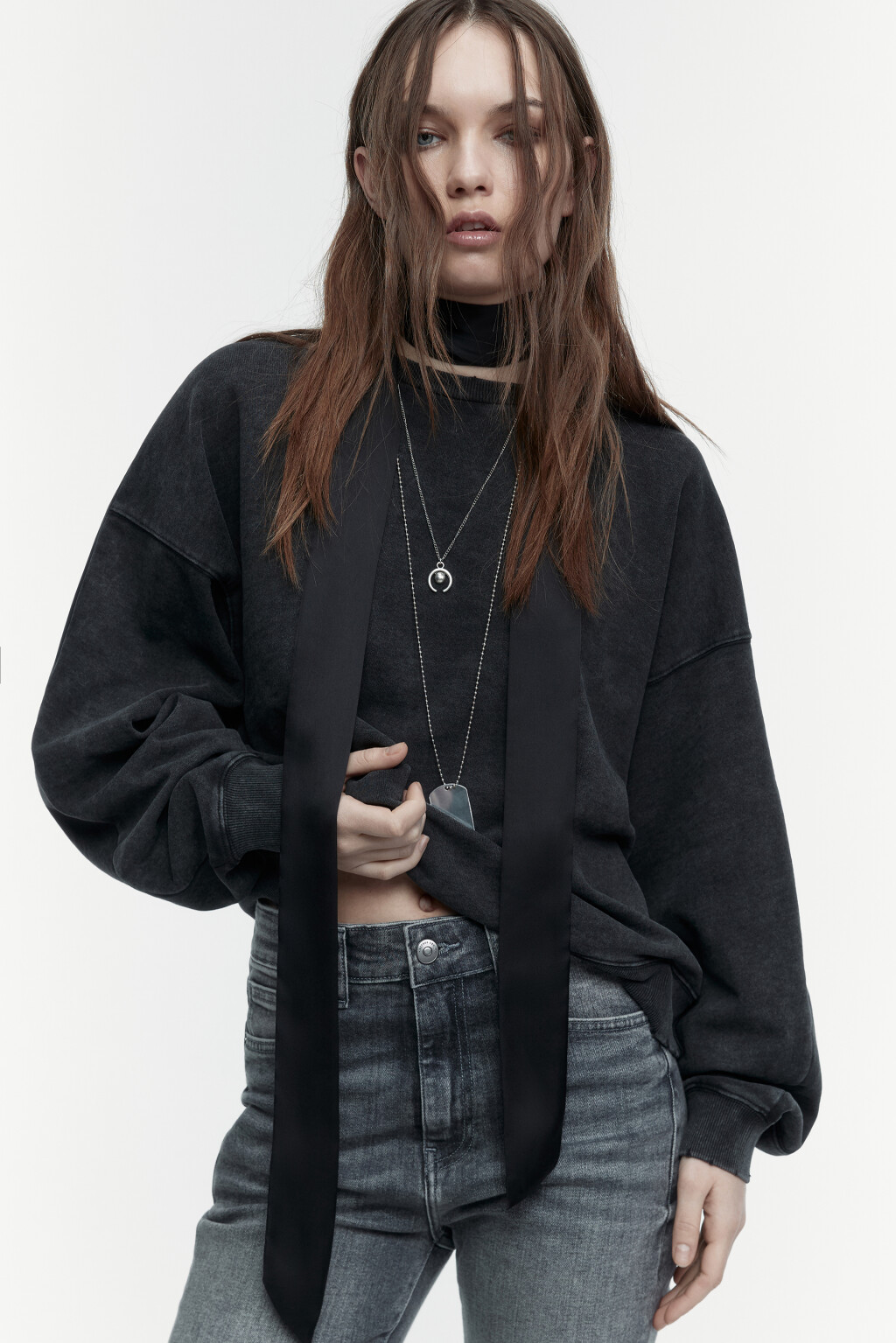 Свитшот oversize с состаренным эффектом - цвет серый - 1