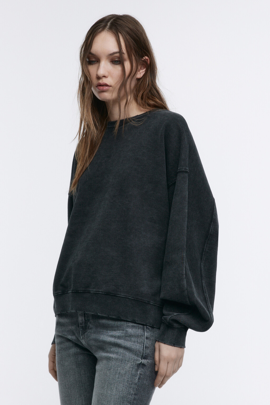Свитшот oversize с состаренным эффектом - цвет серый - 3