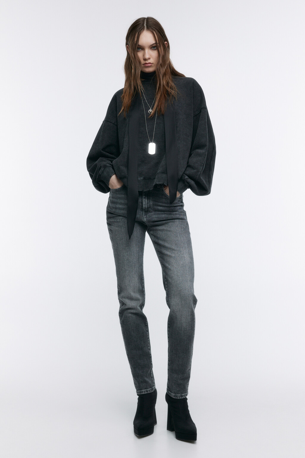 Свитшот oversize с состаренным эффектом - цвет серый - 5