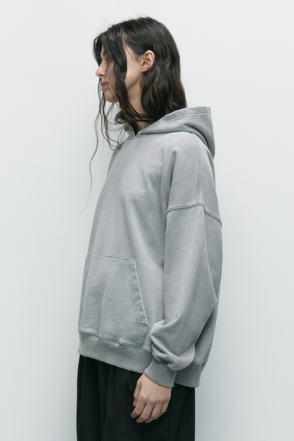Худи из футера с вареным эффектом - цвет серый - 4