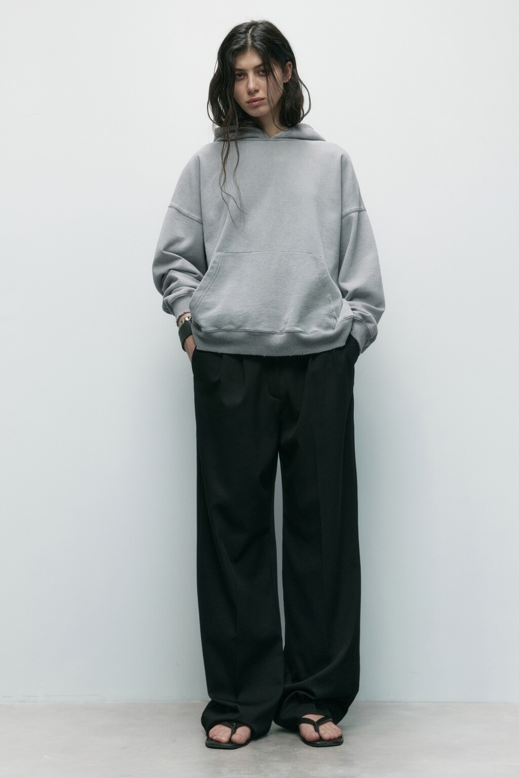 Худи из футера с вареным эффектом - цвет серый - 6