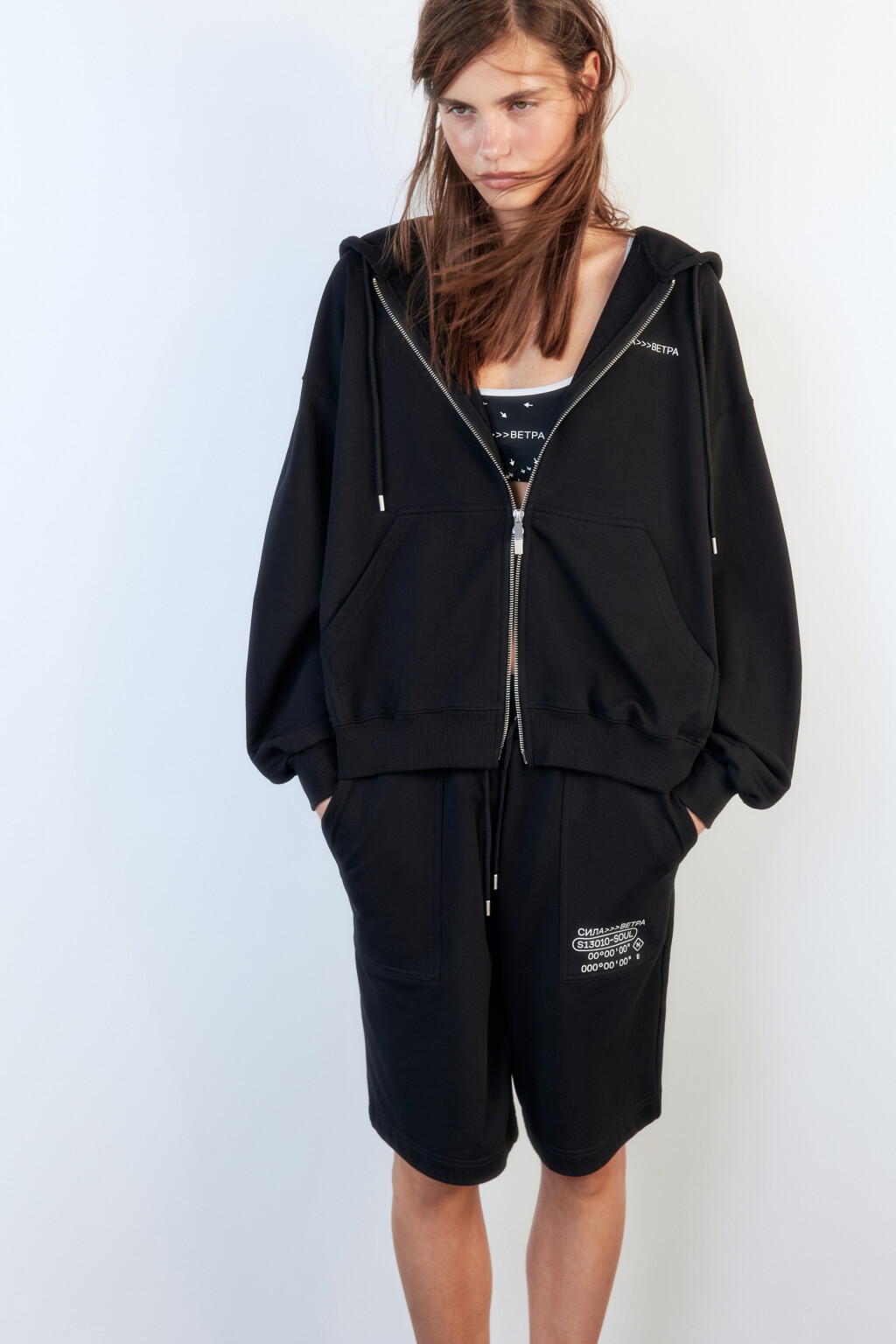 Худи-зипка с капюшоном и принтом - цвет черный - 1