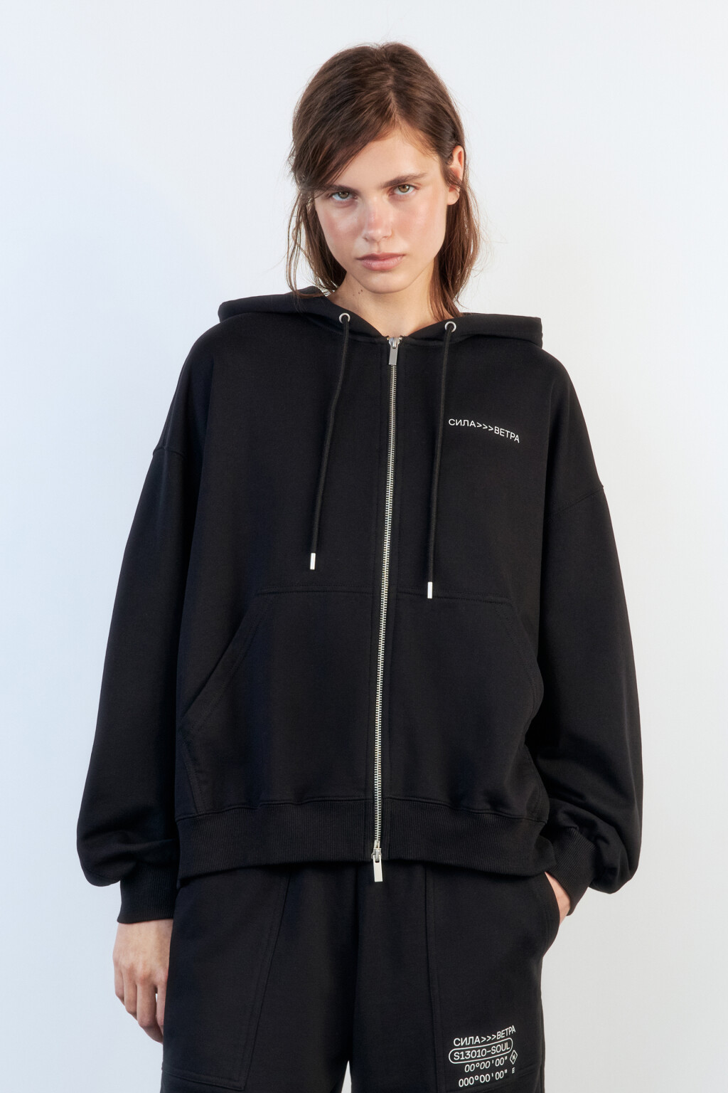 Худи-зипка с капюшоном и принтом - цвет черный - 3