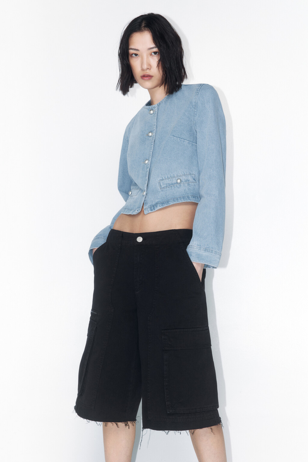 Жакет джинсовый укороченный - цвет голубой - 1