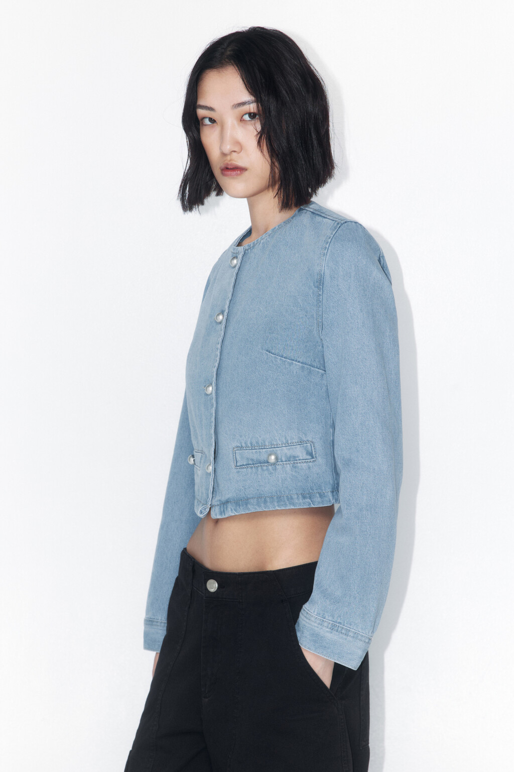 Жакет джинсовый укороченный - цвет голубой - 3