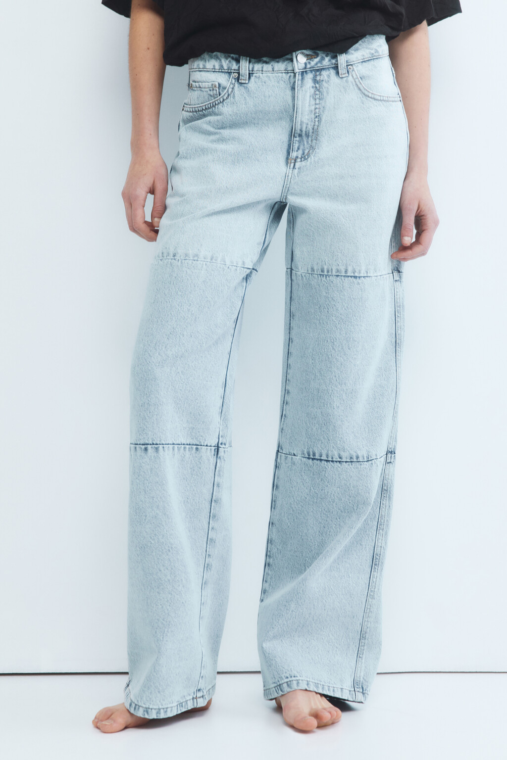 Джинсы широкие в лоскутной технике - цвет голубой - 2