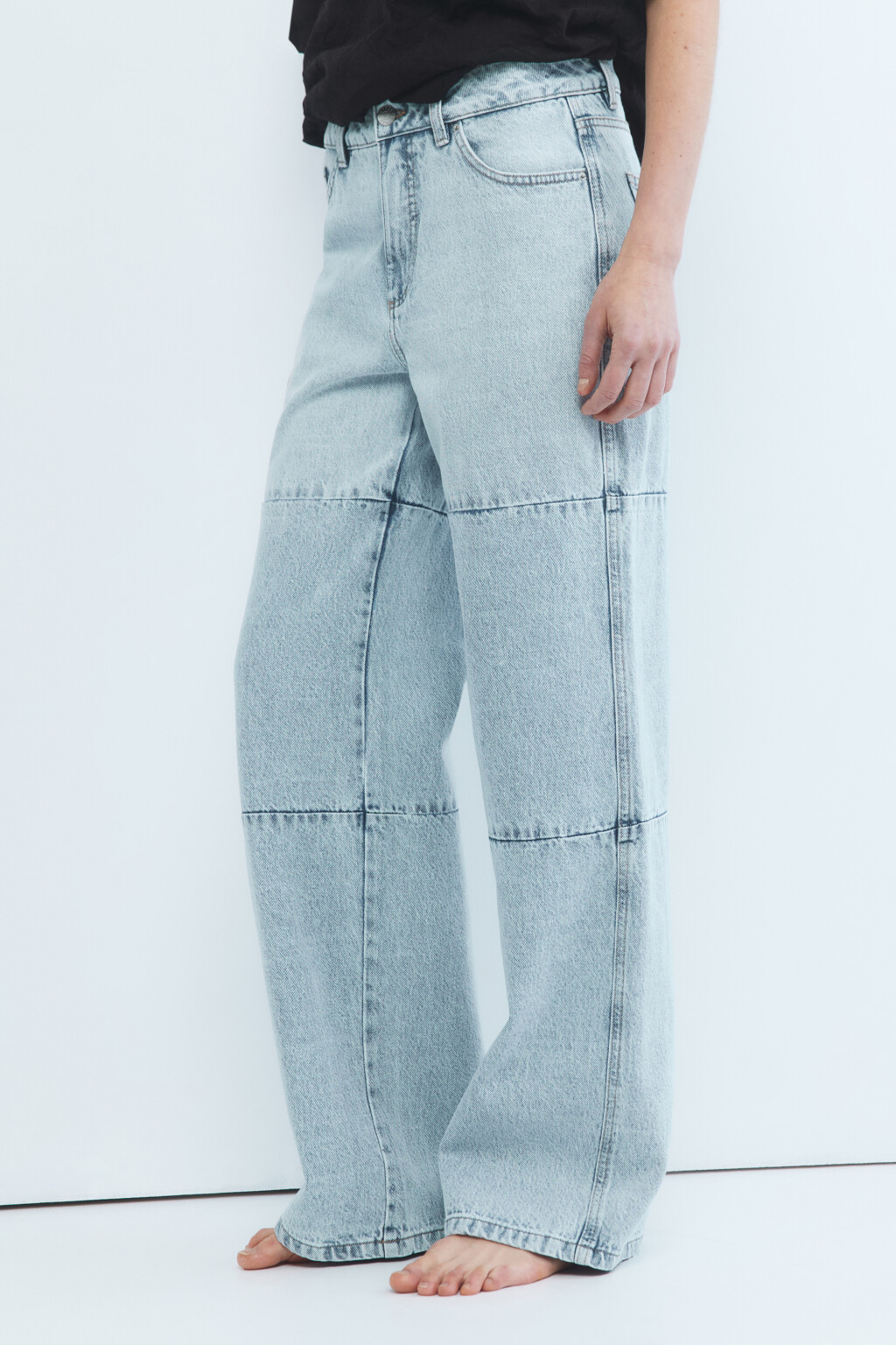 Джинсы широкие в лоскутной технике - цвет голубой - 3