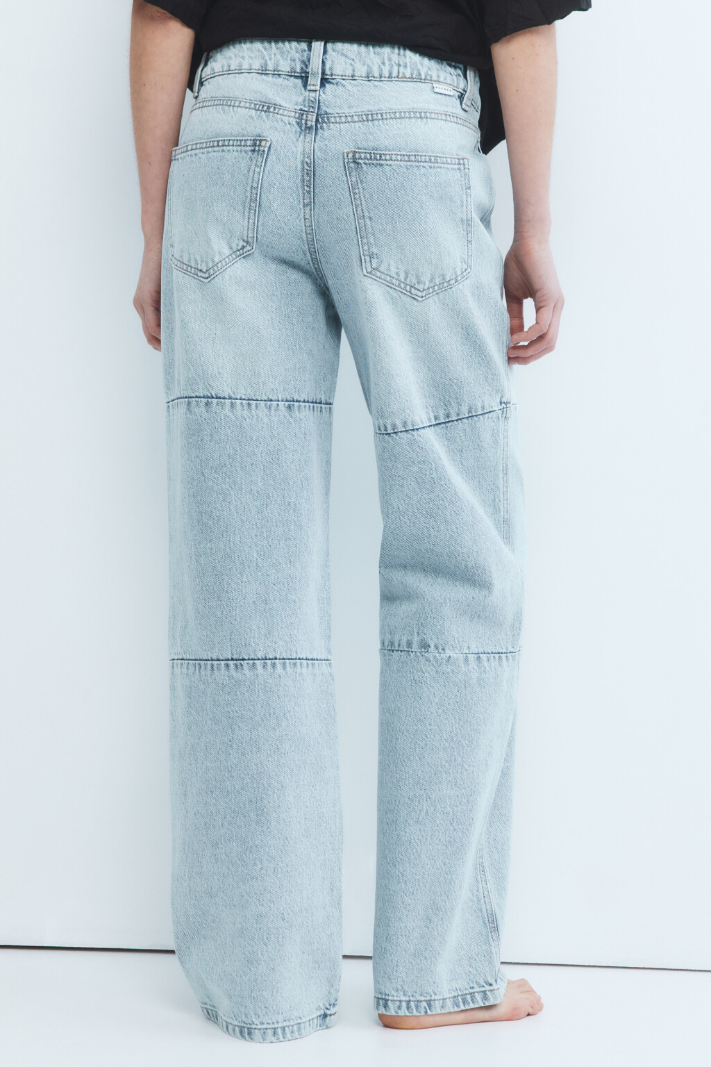 Джинсы широкие в лоскутной технике - цвет голубой - 4