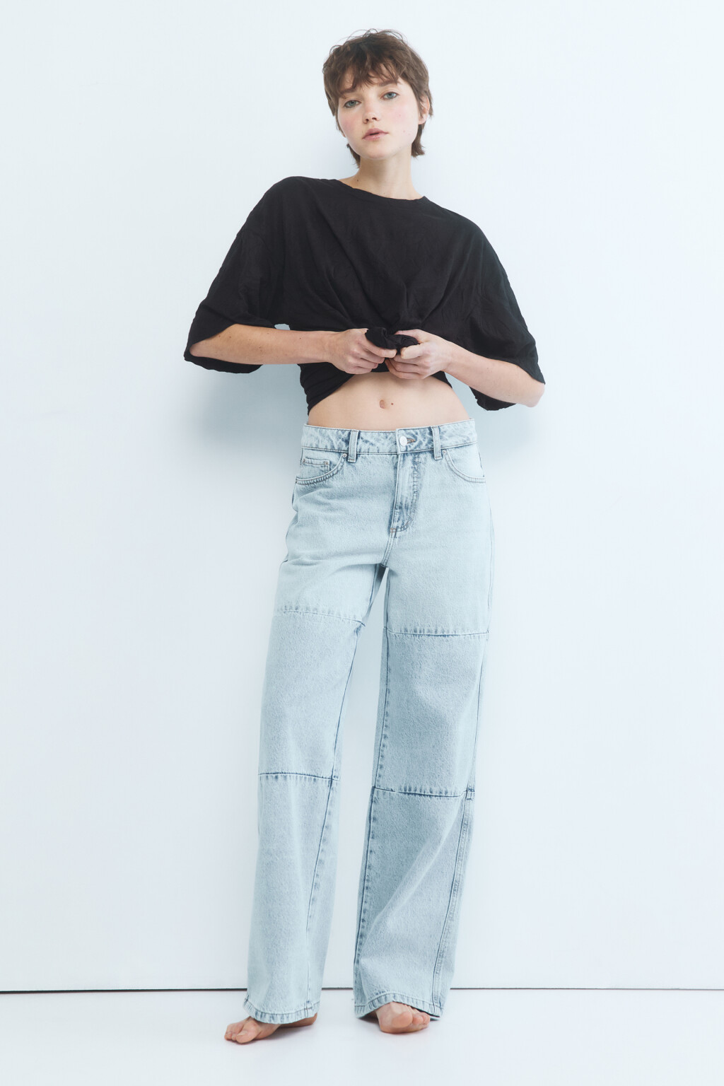 Джинсы широкие в лоскутной технике - цвет голубой - 5