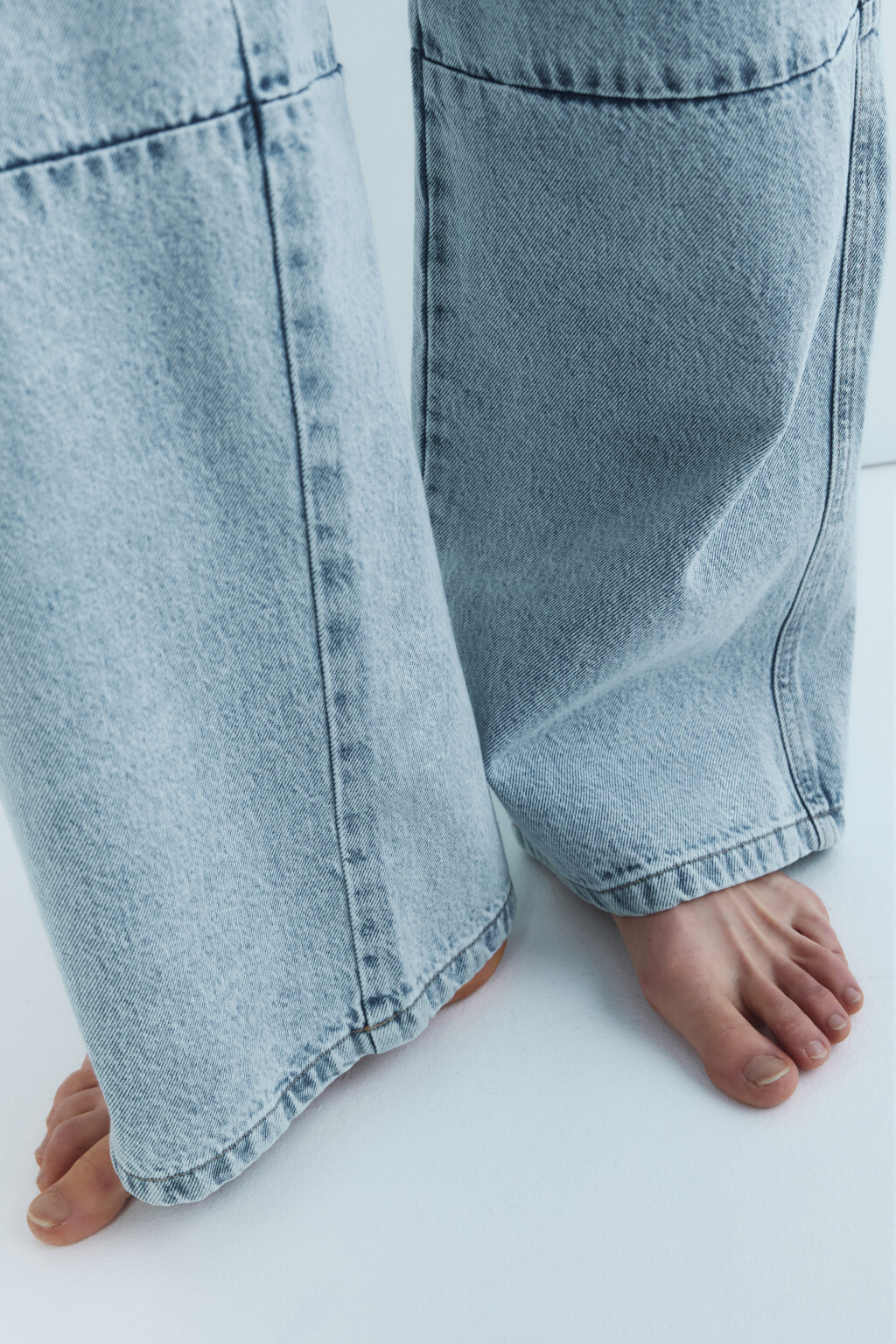 Джинсы широкие в лоскутной технике - цвет голубой - 7