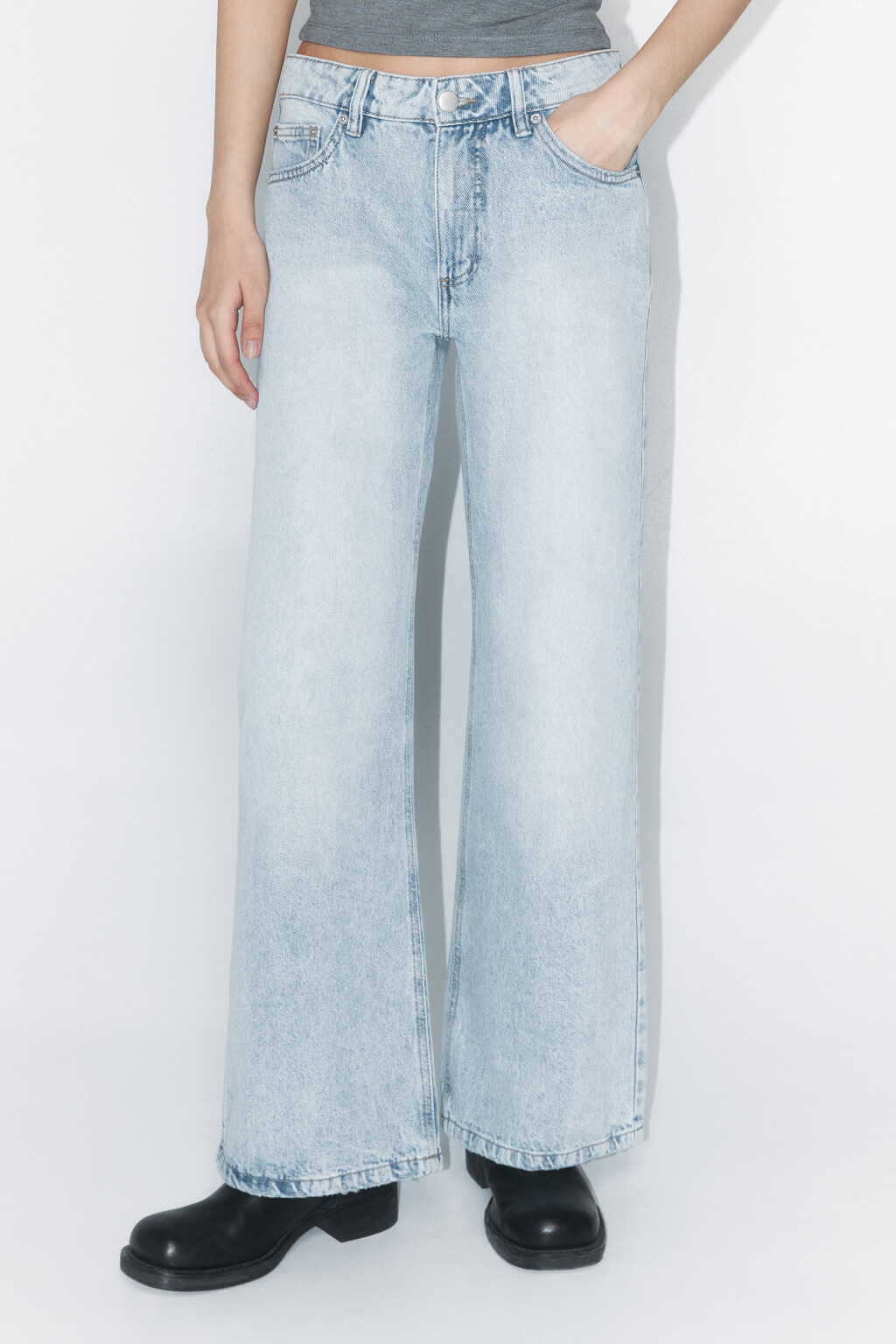 Джинсы wide широкие со средней посадкой - цвет голубой - 3