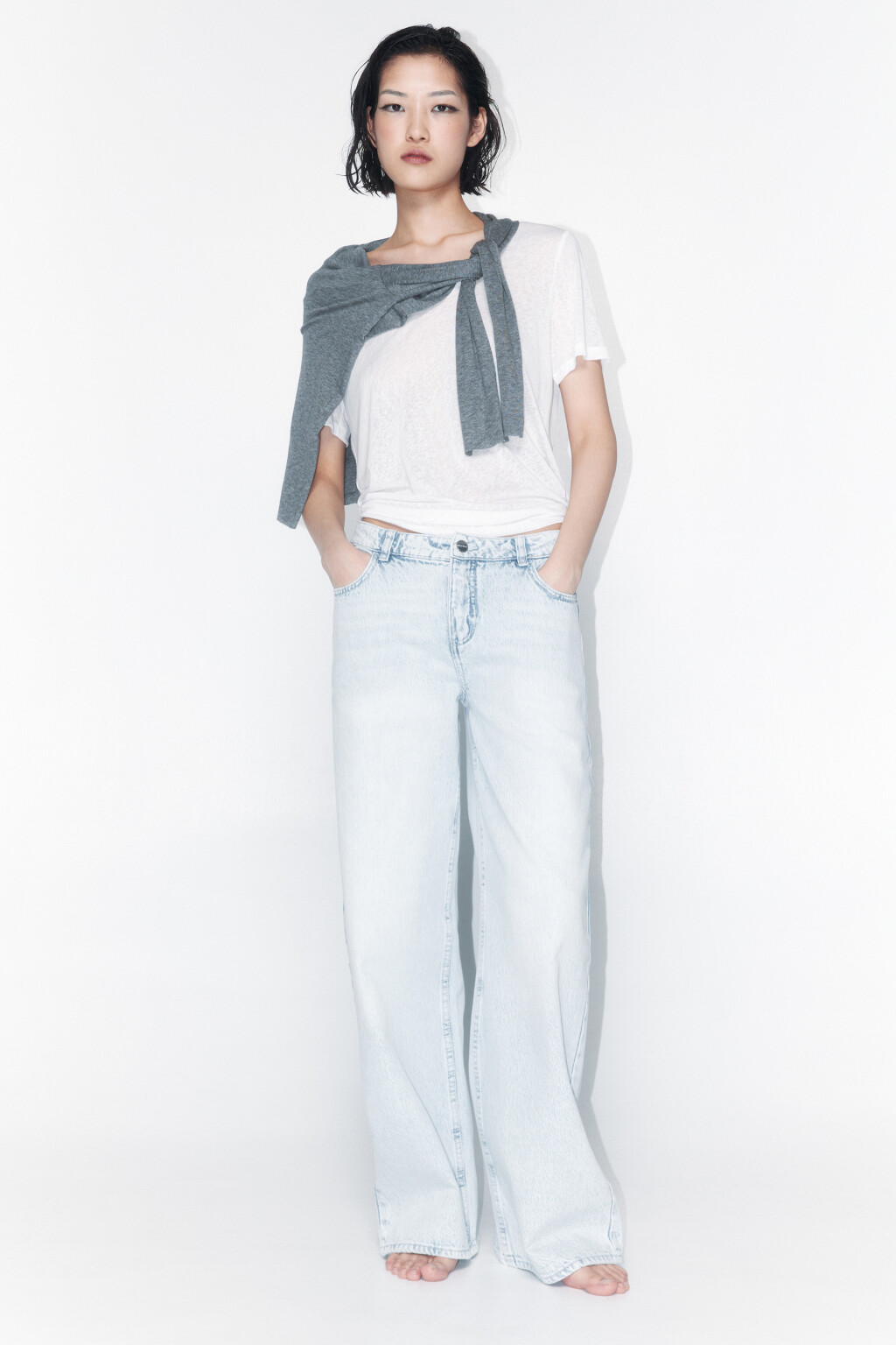 Джинсы широкие с низкой посадкой - цвет голубой - 1