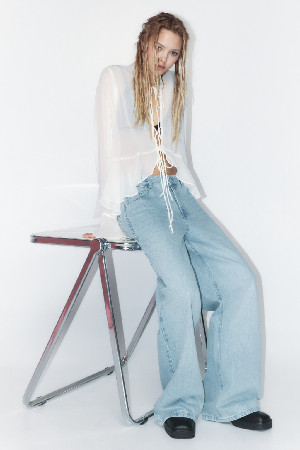 Джинсы широкие удлиненные с низкой посадкой - цвет голубой - 5