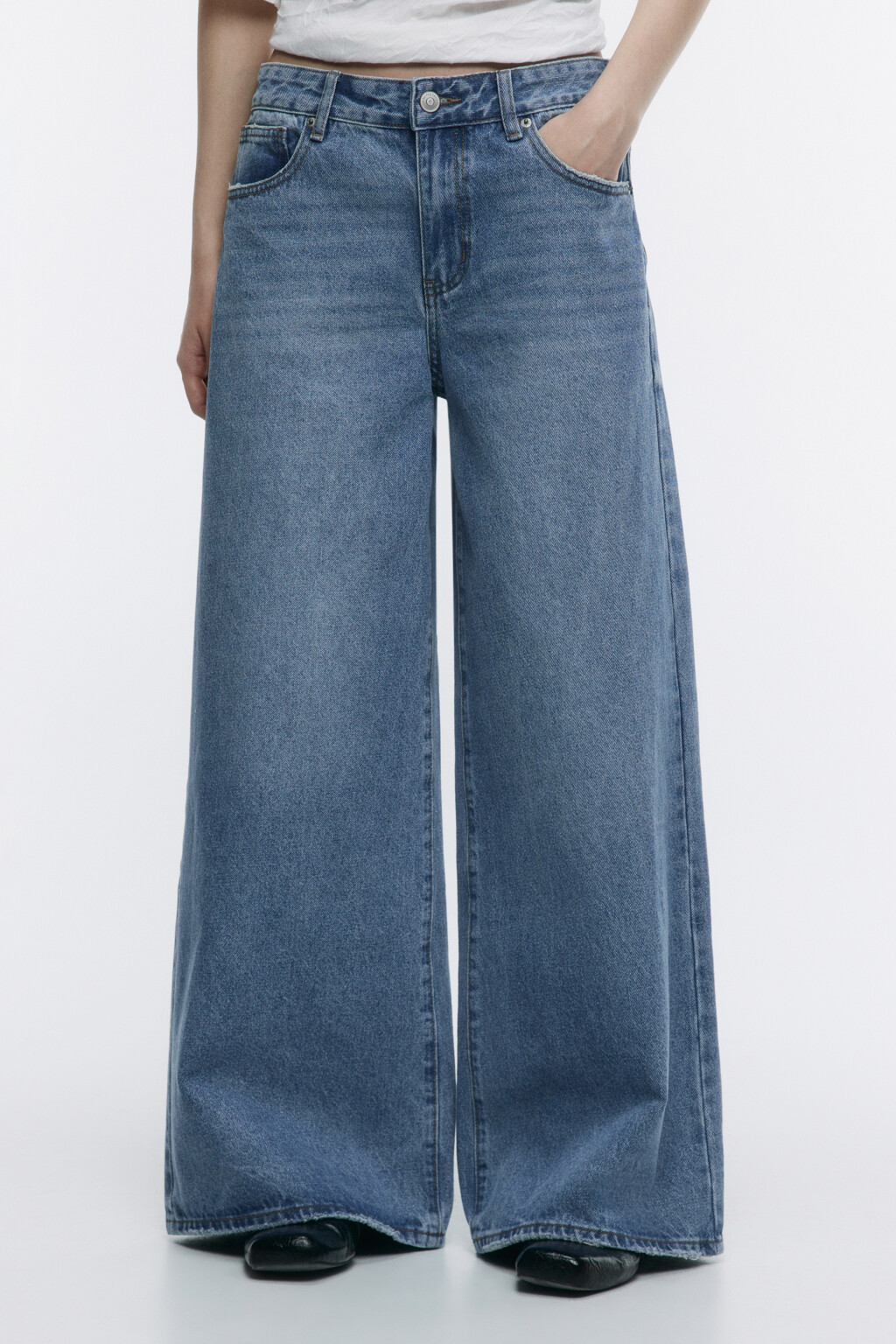 Джинсы широкие со средней посадкой - цвет голубой - 2