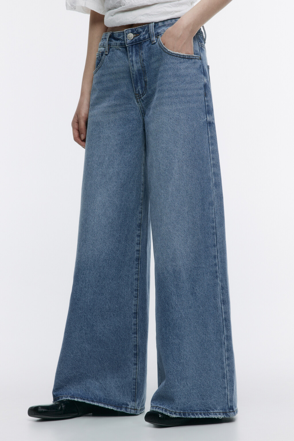 Джинсы широкие со средней посадкой - цвет голубой - 3