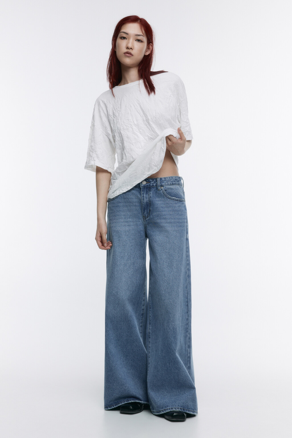 Джинсы широкие со средней посадкой - цвет голубой - 5