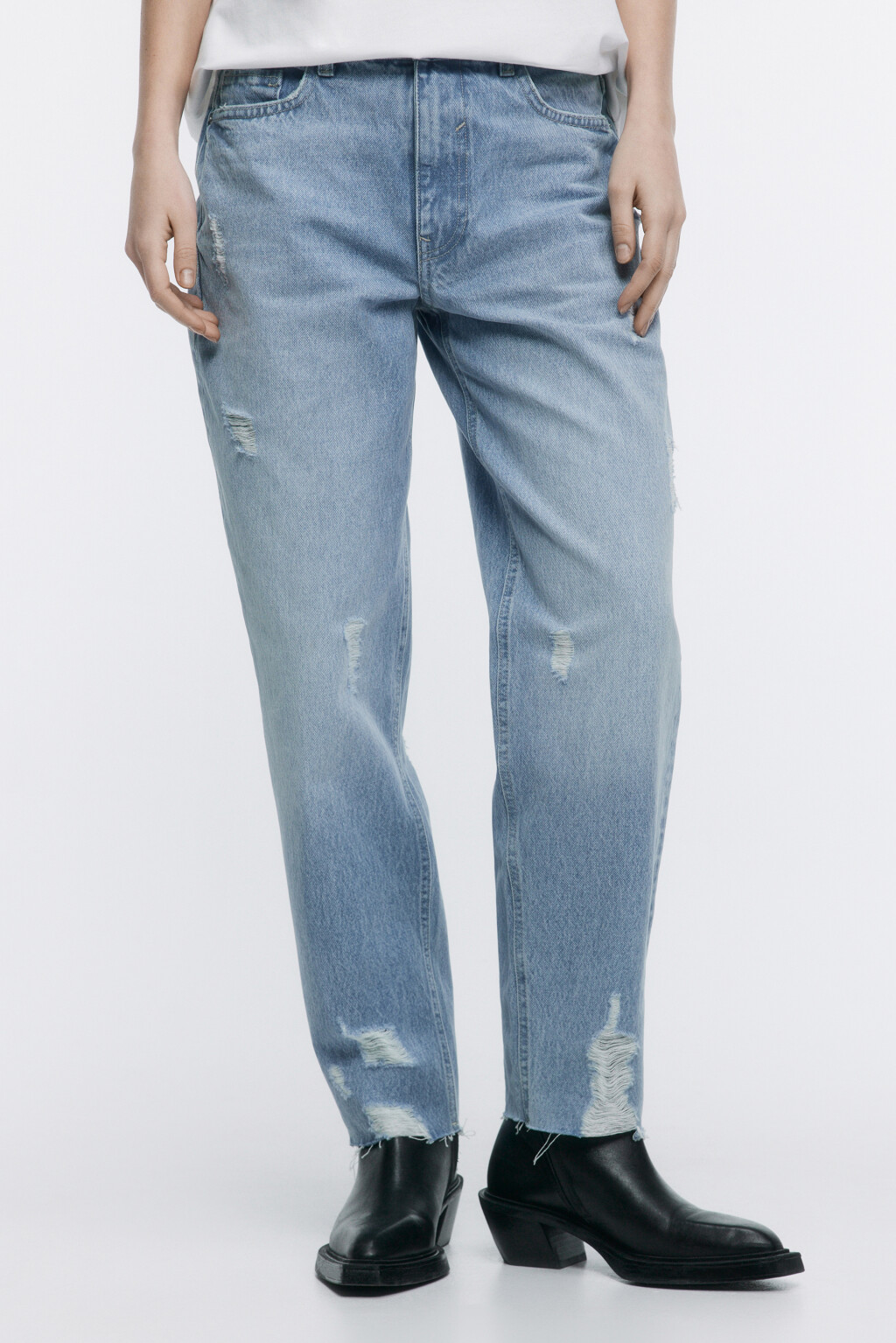 Джинсы mom fit с оборванными краями - цвет голубой - 2