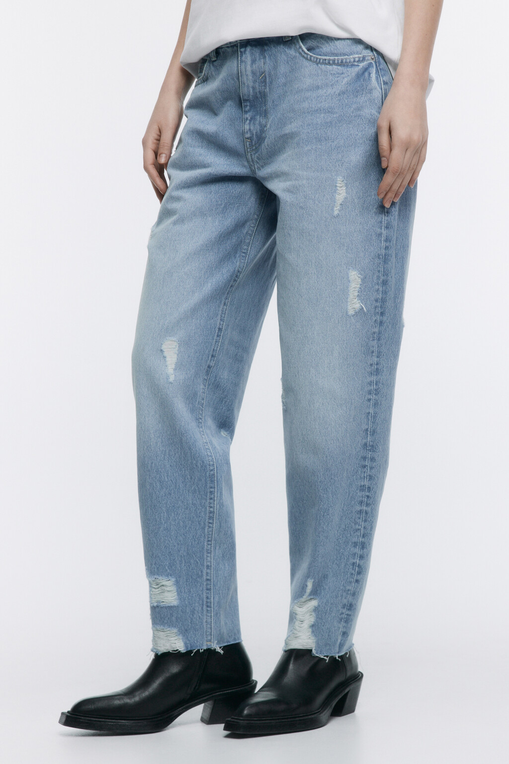 Джинсы mom fit с оборванными краями - цвет голубой - 3