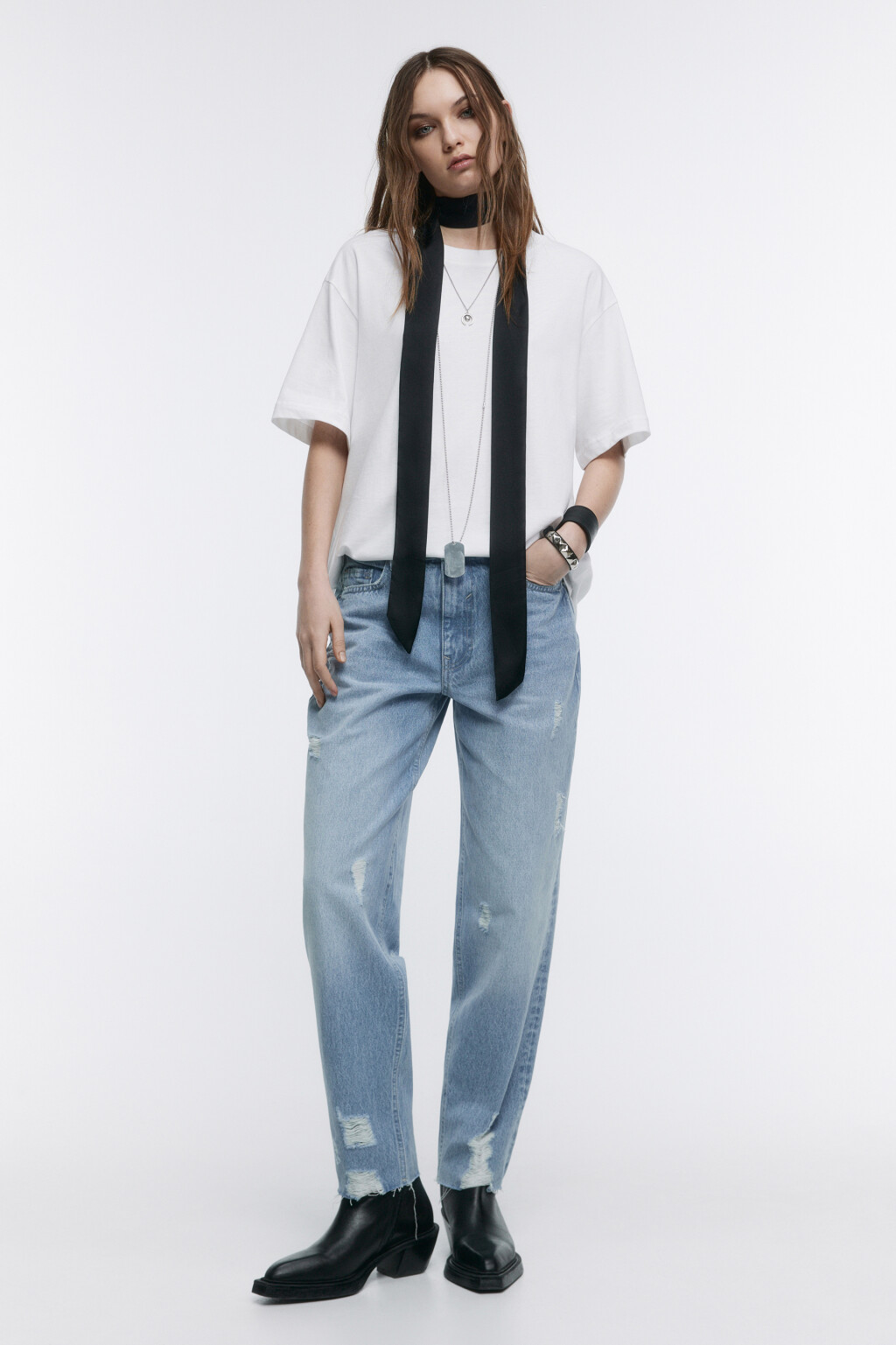 Джинсы mom fit с оборванными краями - цвет голубой - 5