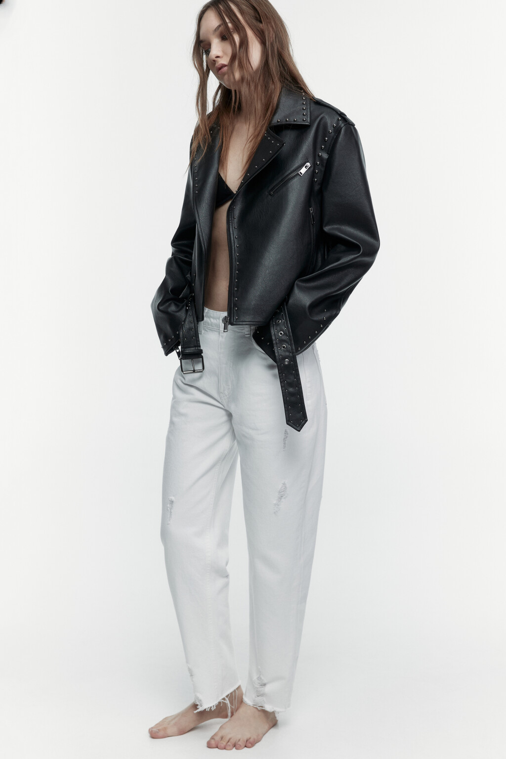 Джинсы mom fit с оборванными краями - цвет белый - 2