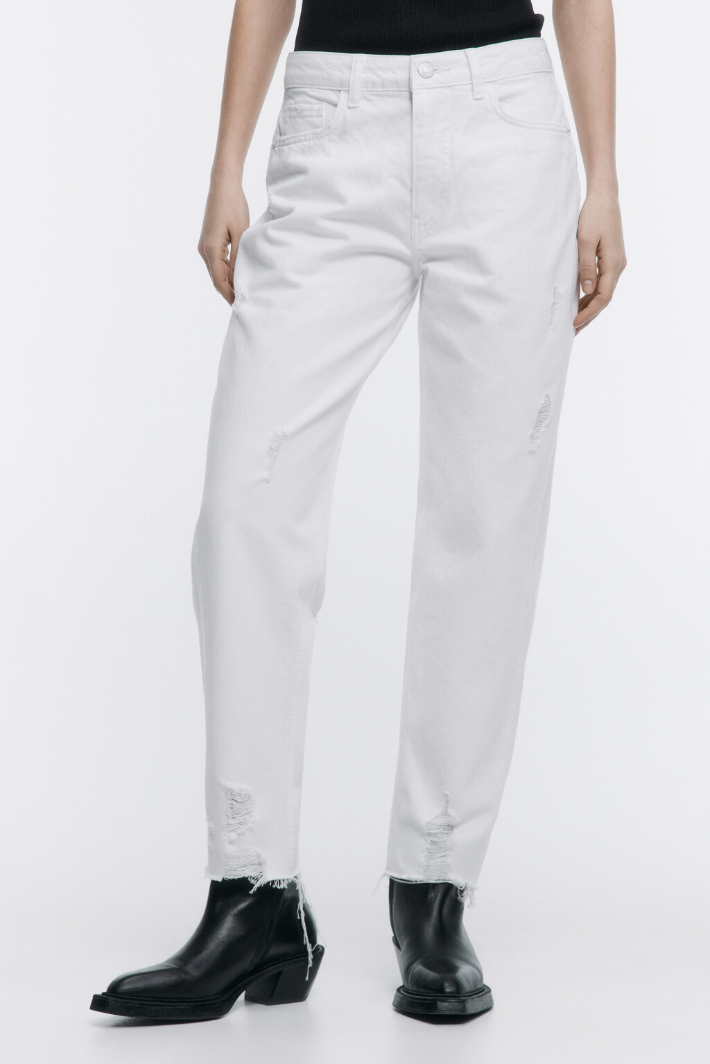 Джинсы mom fit с оборванными краями - цвет белый - 3
