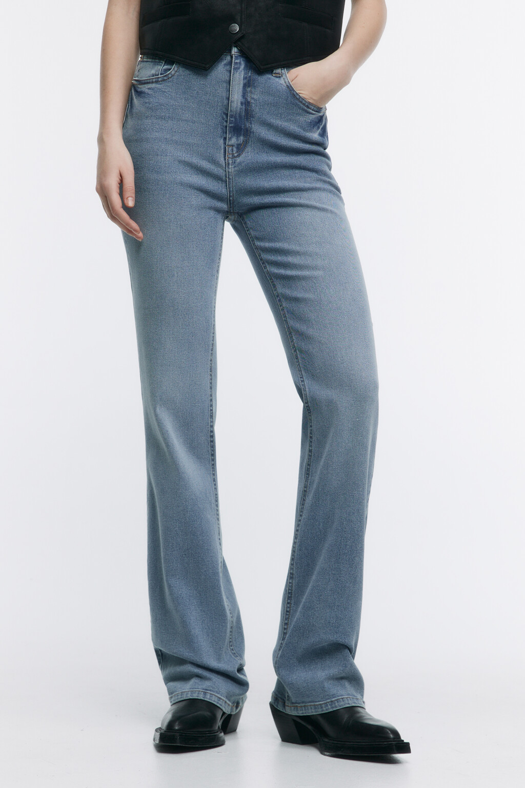 Джинсы клеш с высокой посадкой - цвет голубой - 3
