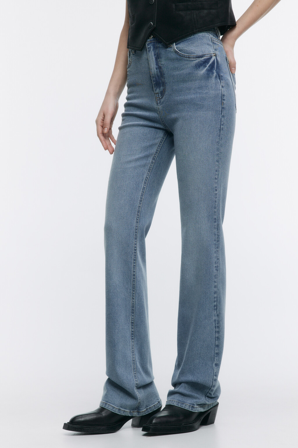Джинсы клеш с высокой посадкой - цвет голубой - 4